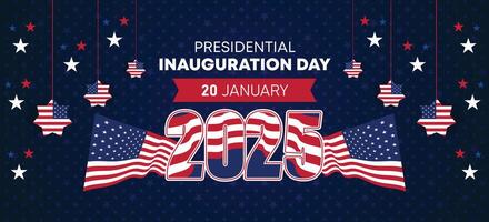 Presidential inauguration day background featuring bold blue, red, and white flag elements with decorative 2025 design, ideal for patriotic and national celebration visuals vector