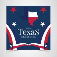 Modern Texas Independence Day banner with curved stripes, stars, and state map silhouette in red, white, and blue with festive text design vector