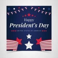 Happy presidents day banner with red and white striped patterns, star decorations, and festive bunting on a blue background vector