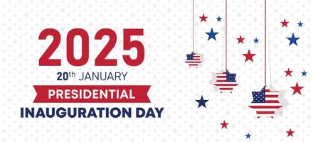 2025 presidential inauguration day background with elegant hanging star designs and red and blue flag elements, symbolizing patriotic unity and festive celebration vector