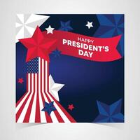 Presidents day banner featuring bold red stars, abstract flag patterns, and a dark blue background for a patriotic celebration vector