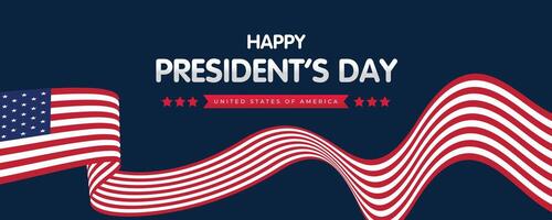 Happy presidents day banner with flowing red and white wave patterns, blue background, and clean patriotic design elements vector