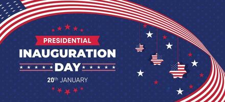 Inauguration day banner with red wave accents, starry background, and a bold design in patriotic theme vector
