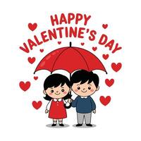 Valentine's Day Romance Cute Couple Under Red Umbrella vector