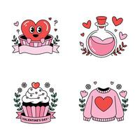 Playful Valentine's Day Designs Heart Characters, Potion Bottles, Cupcakes, and Sweaters in a Festive 2x2 Grid vector