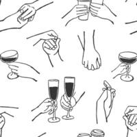 Hand drawn different couple hands seamless pattern. Simple design for holidays, romantic Valentines Day, wrapping paper, gift paper vector