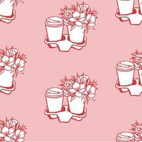 Seamless pattern with bouquet and coffee cup to go. Romantic design for textile, fabric, wrapping paper, gift paper vector