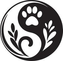 Yin and Yang symbol with a heart and paw print, vector