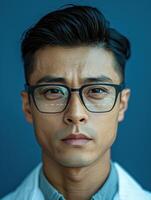 Close-up portrait of a man in glasses, looking directly at the camera photo