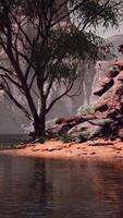 Reflection in Colorado River of Butte catching days last rays, in Grand Canyon. video