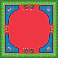 A border of floral in a colorful rickshaw painting with a red and green background vector