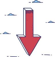 An arrow pointing down with clouds in the background vector