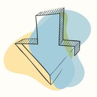 Hand drawn arrow illustration pointing down with shapes lines and colours vector