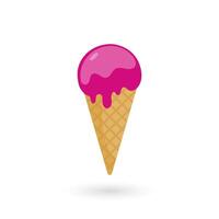 Pink ice cream cone with waffle on white background vector