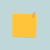 Yellow sticky notes with red paperclip on pastel blue background vector