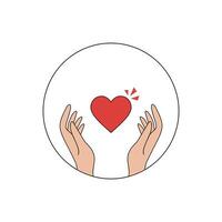 Hands holding red heart symbol in a circle on white background vector