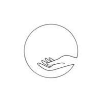 minimalist line art of an open hand in circle vector