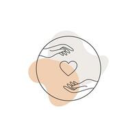 Line art of hands passing a heart vector