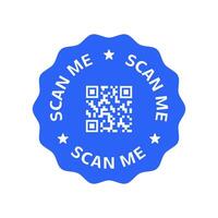Blue QR code label with scan me text vector
