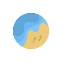 Footprints on sandy beach with ocean waves in the shape of a circle vector