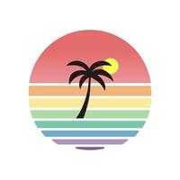 Sunset beach with palm tree illustration vector