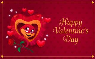 Valentine Day greeting card, snake in heart shape vector