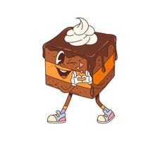 Retro hippie groovy cake dessert character vector
