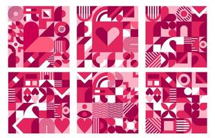 Valentine tile background of pink geometric shapes vector
