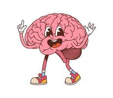 Cartoon groovy human brain retro y2k character vector