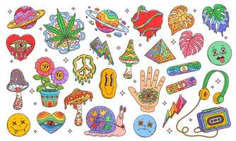 Groovy hippie and psychedelic rainbow symbols vector