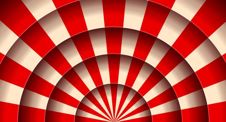 Striped line curtains on paper cut circus stage