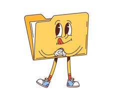 Cartoon groovy computer folder retro character vector