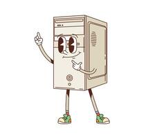 Cartoon groovy computer processor y2k character vector