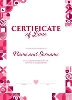 Valentines Day love certificate in geometric frame vector