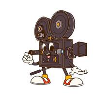 Cinema movie cartoon groovy retro camera character vector