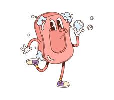 Cartoon groovy soap bar character with bubbles vector