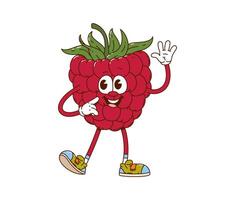 Cartoon groovy raspberry happy smiling character vector