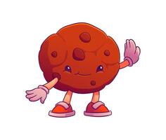 Cartoon groovy chocolate chip cookie character vector
