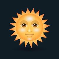 Sun with smiling face emoji illustration isolated on dark background vector