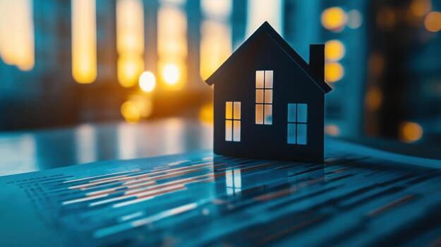 Financial Graphs with House Model Background photo