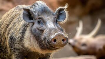 Close-Up Portrait of a Warthog at Zoo photo