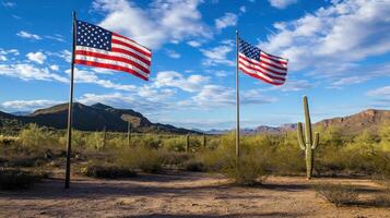 US and Arizona Flags in Saguaro Park photo