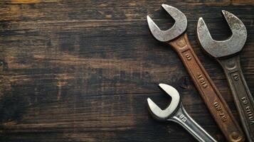 Wrenches on Wooden Background for DIY photo
