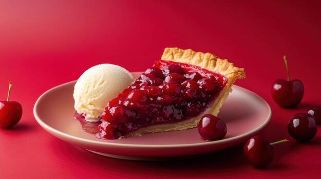 Delicious Cherry Pie with Ice Cream photo