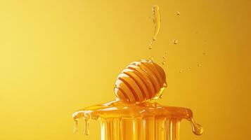 Honey Dripping on Vibrant Background photo