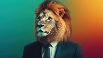 Impressive Portrait of a Lion in a Business Suit for Corporate Themes photo