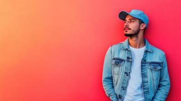 Trendy Young Man in Blue Jeans for Fashion and Lifestyle Content photo