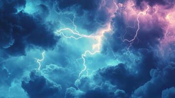 Dramatic Stormy Sky with Multiple Lightning Strikes Perfect for Weather Related Content photo