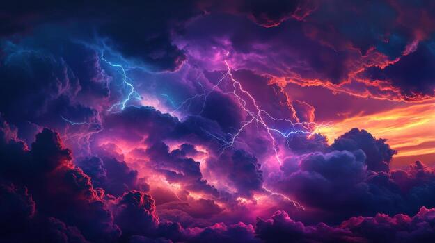 Dramatic Stormy Sky Capturing Multiple Cloud-to-Ground Lightning Strikes photo