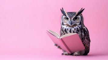Concept of Wisdom and Education Featuring a Wise Owl Reading a Book photo